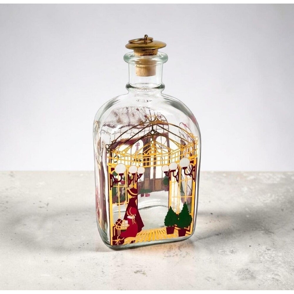 Vintage Holmegaard Christmas Time Decanter Denmark Hand Decorated Holiday Glass
